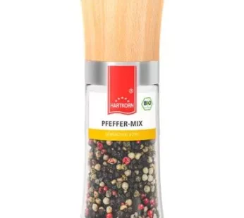 Pfeffermühle aus Bambusholz mit buntem Pfeffer